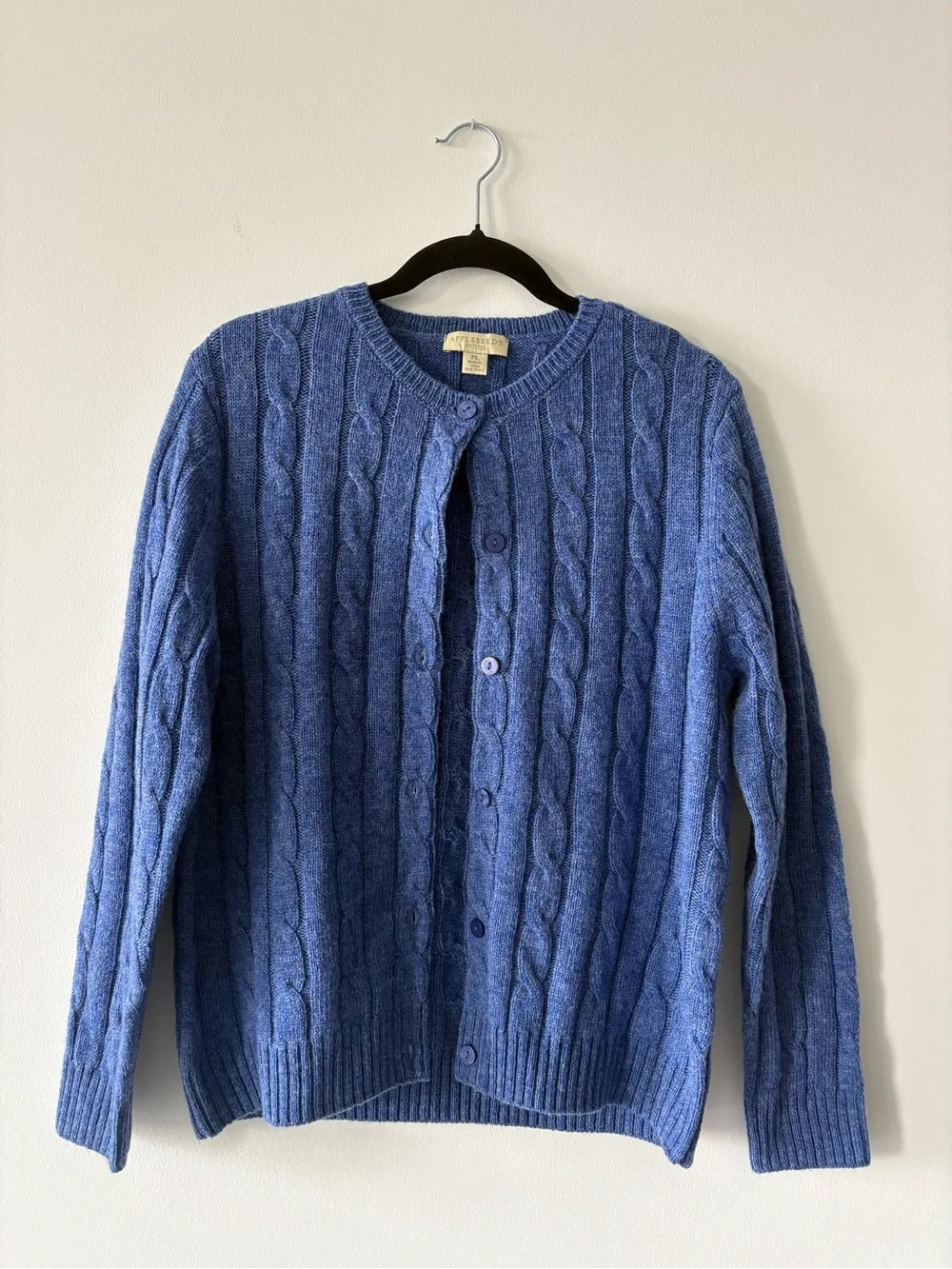 Appleseed’s Blue Cable-Knit Button Cardigan Sweater 100% Wool Petite Large